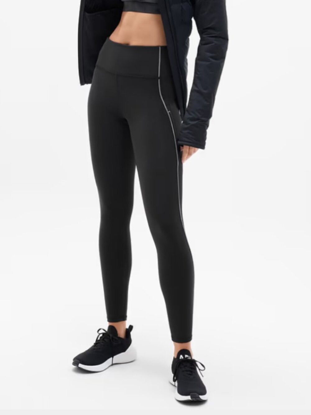 Athleta Rainier reflective stripe Black Athletic Leggings Zip Pockets xs